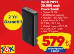 HAVİT 20.000 MAH POWERBANK HAVİT 20.000 MAH POWERBANK